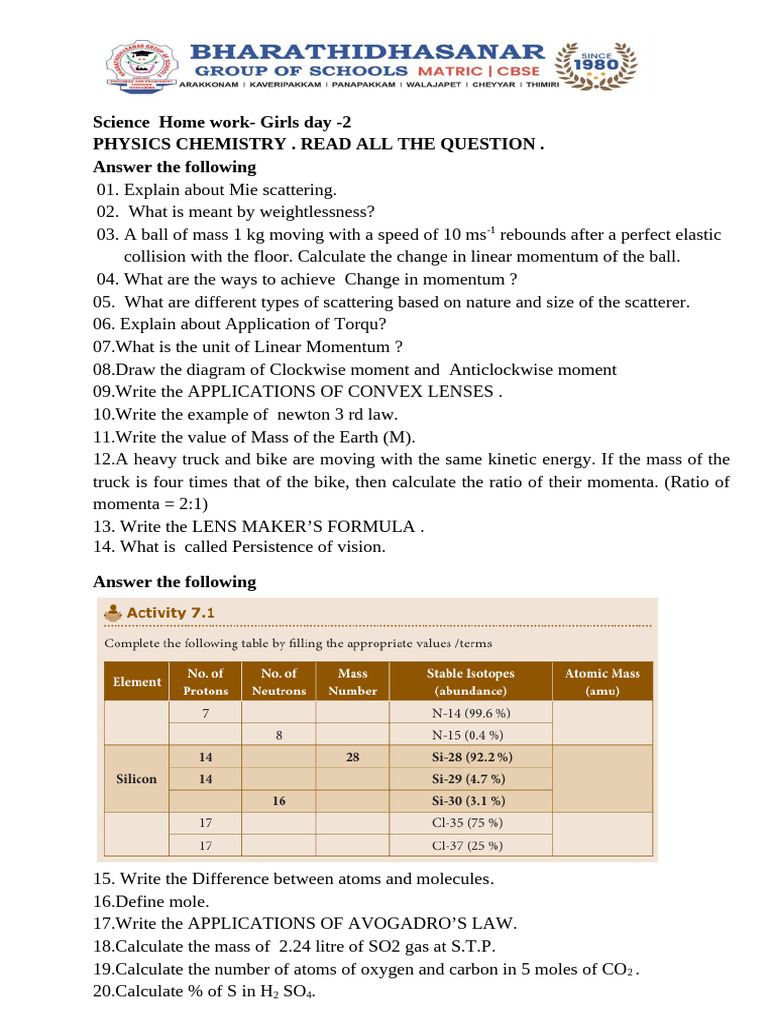 Science Homework: Physics & Biology Questions | PDF | Momentum | Chemistry