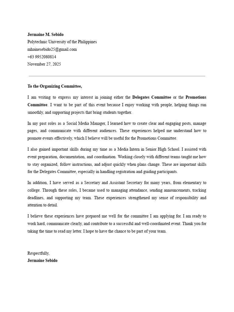 Application for Event Committee Role | PDF
