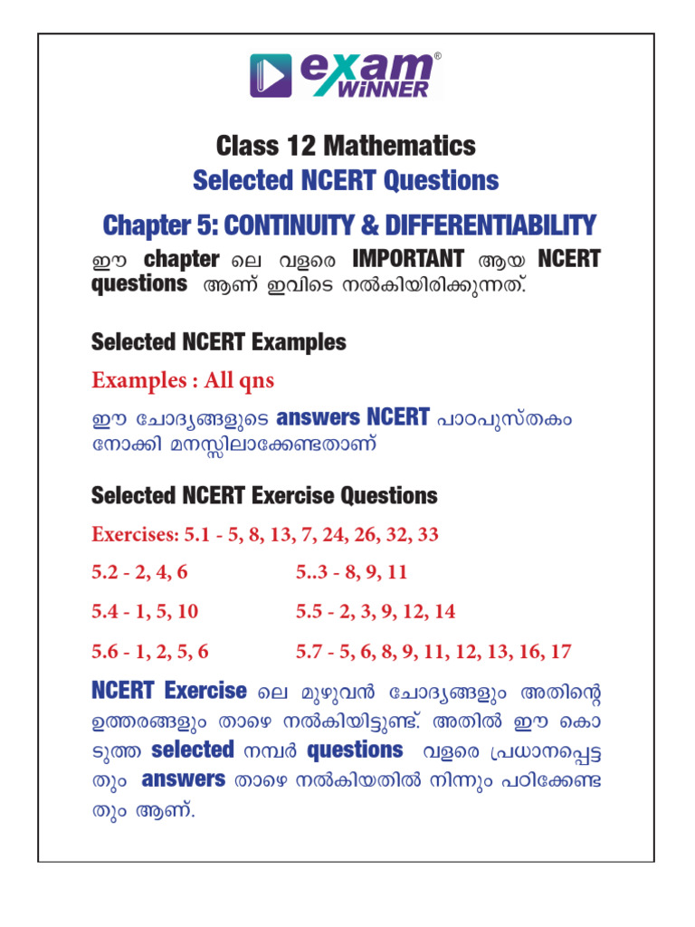 Class 12 NCERT Maths: Continuity & Differentiability | PDF ...