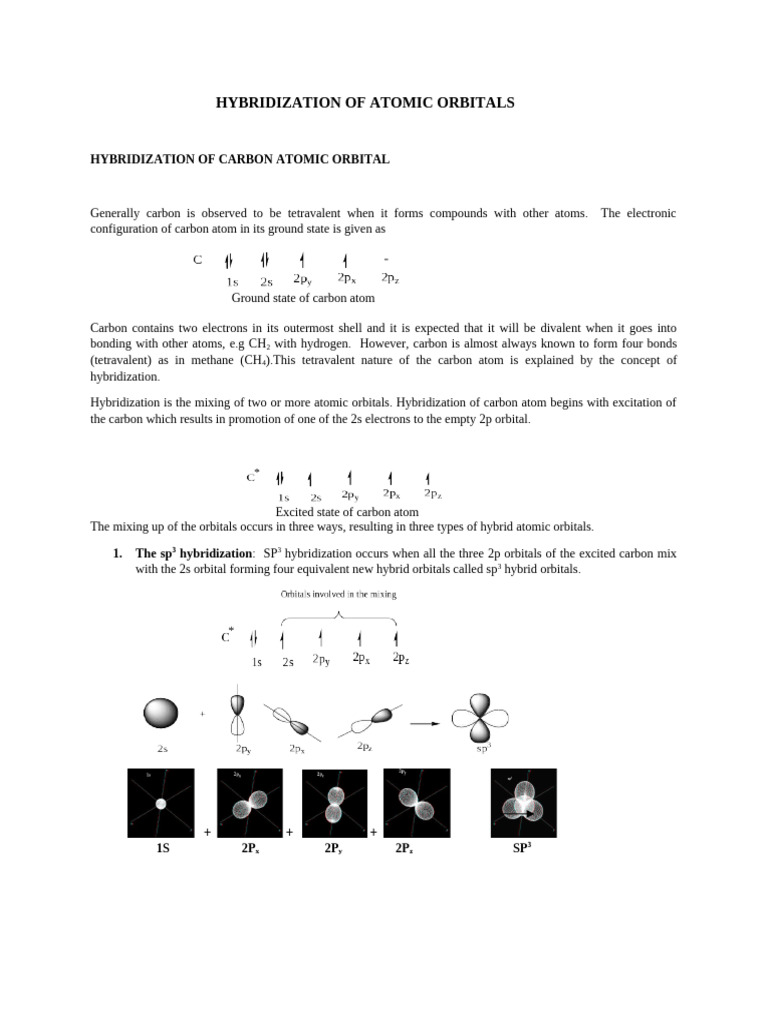 Carbon Atomic Orbital Hybridization Explained | PDF | Chemical Physics ...