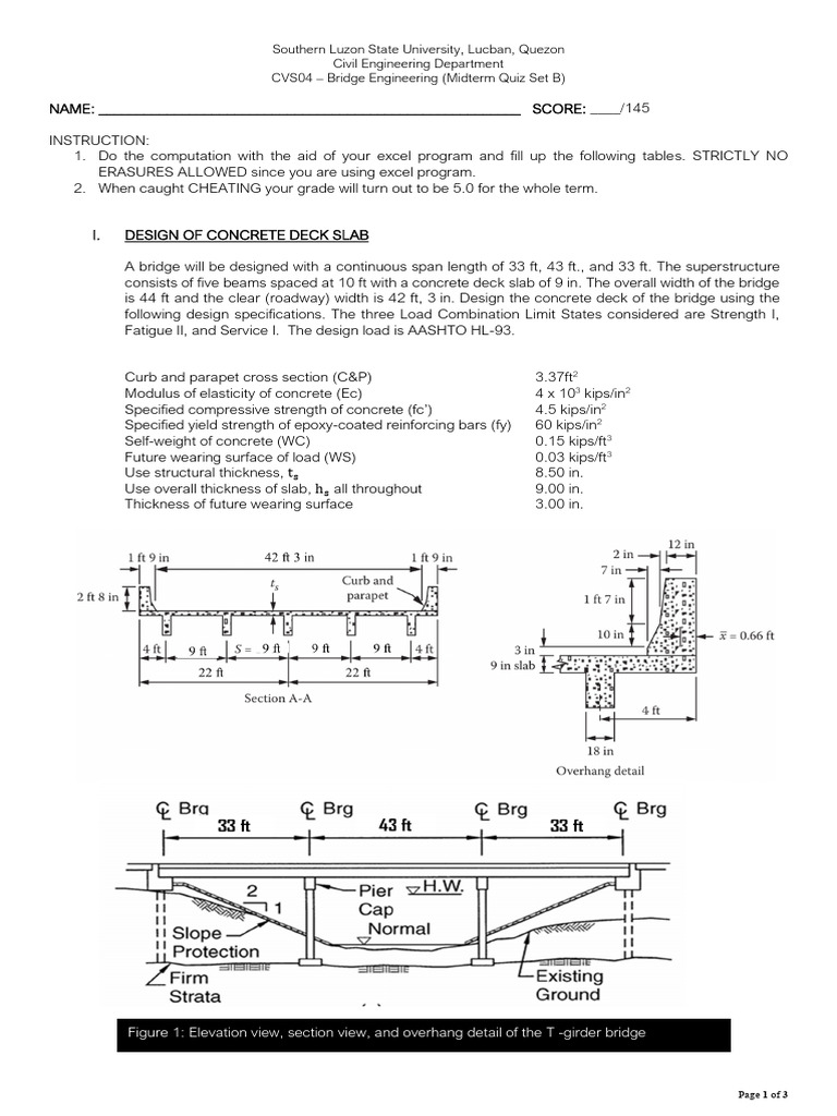 Bridge Engineering Midterm Quiz Set B | PDF | Bridge | Concrete