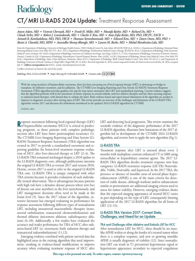 LI-RADS 2024 Update for HCC Assessment | PDF | Radiation Therapy ...