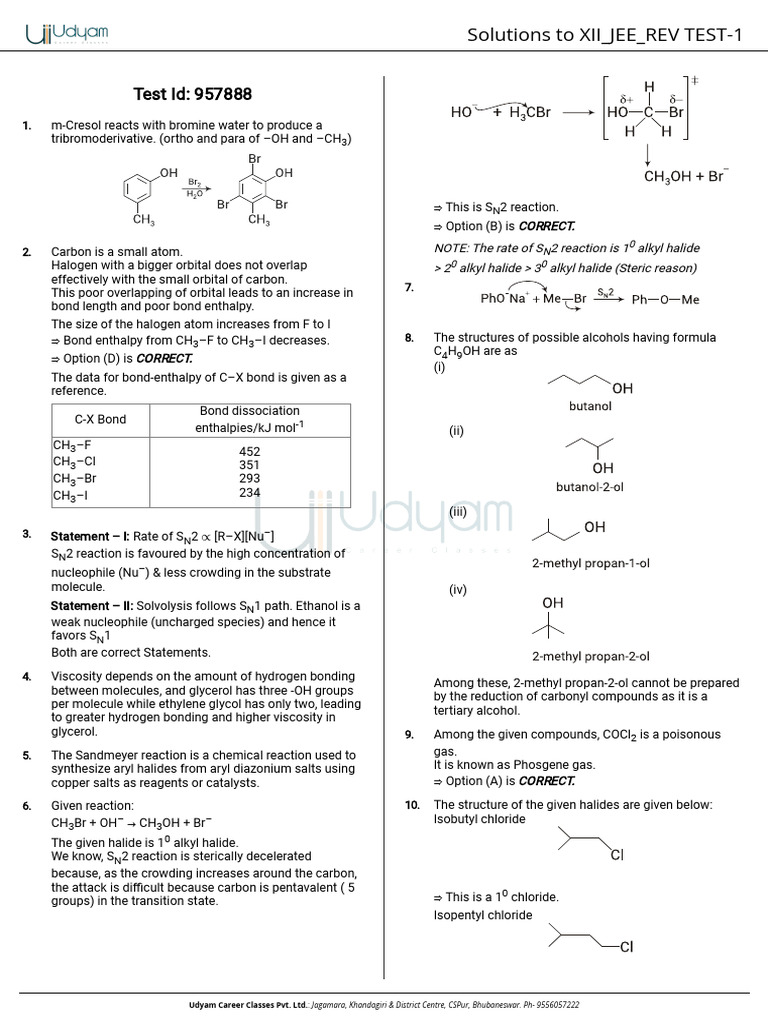 Xii Jee Rev Test 1-Solution-1760193231 | PDF | Alkene | Chemical Reactions