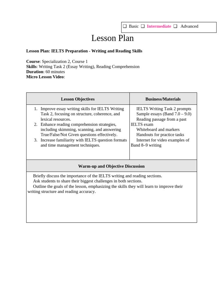 IELTS Writing & Reading Skills Lesson | PDF | Reading Comprehension ...