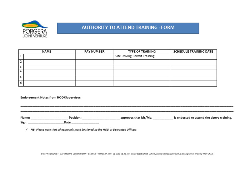 Site Driving Permit Training Form | PDF