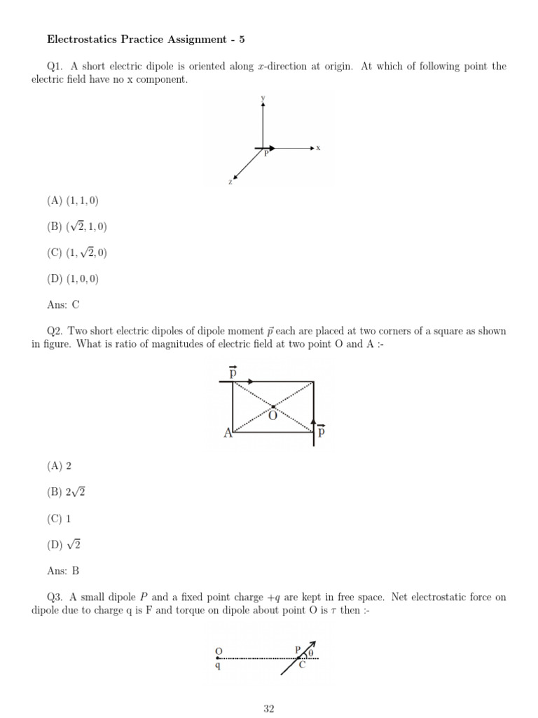 Electrostatics Practice Questions and Answers | PDF | Force | Rotation ...