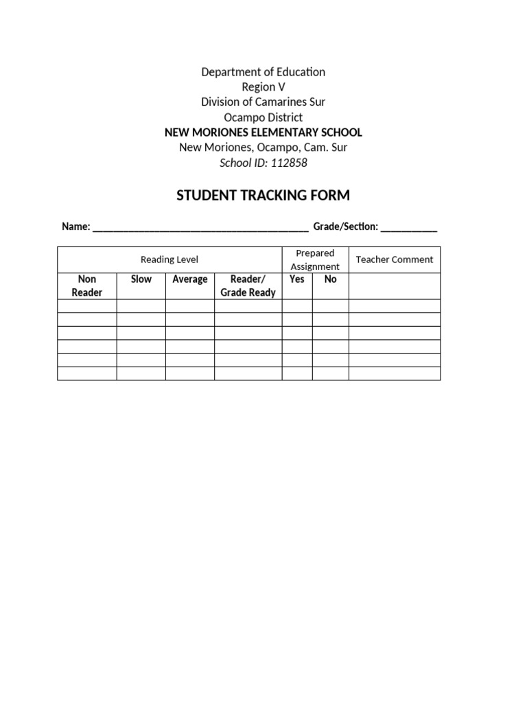Student Tracking Form | PDF