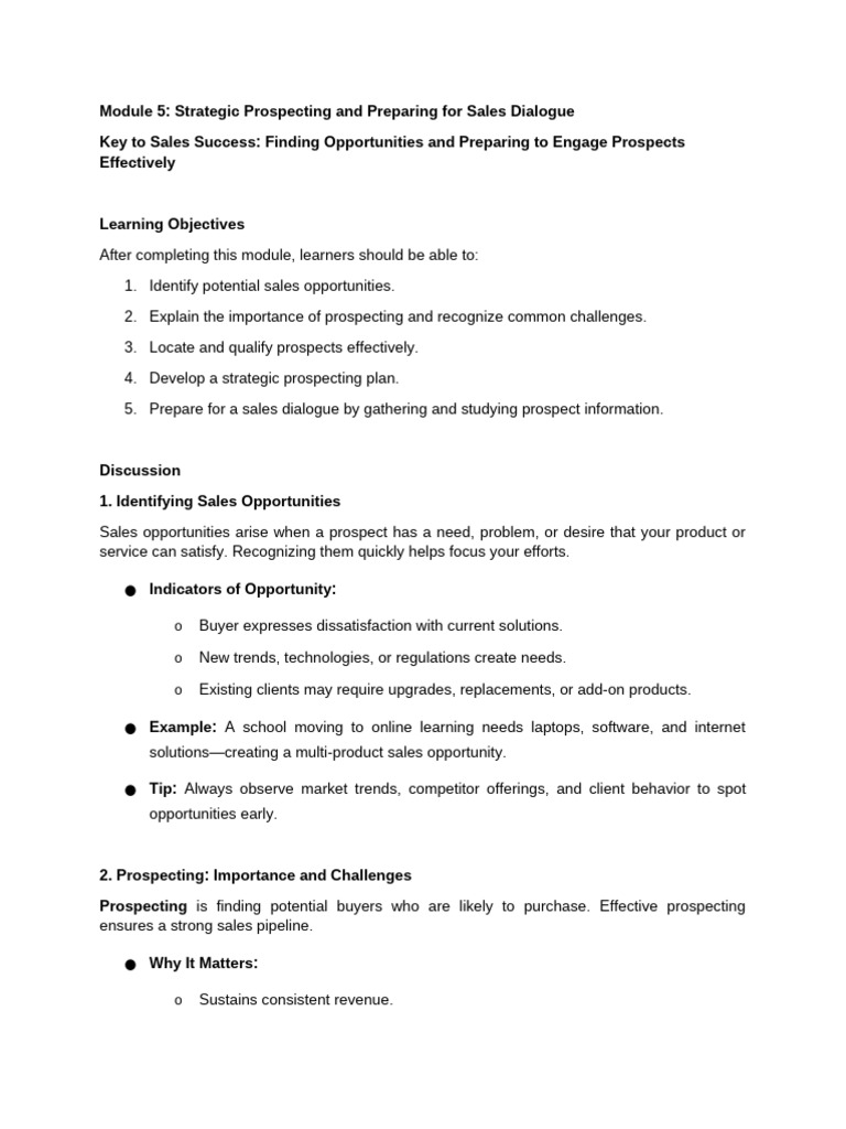 Strategic Prospecting for Sales Success | PDF | Sales | Customer ...