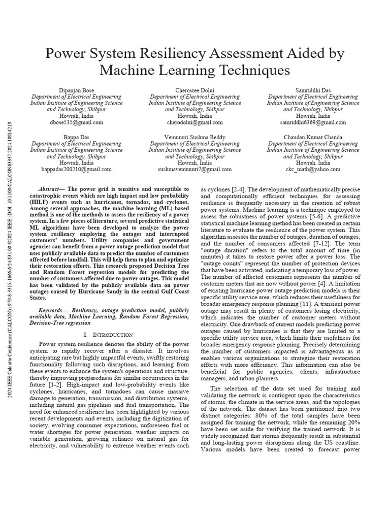 Machine Learning for Power Resiliency | PDF | Mean Squared Error ...