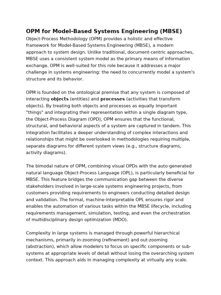 OPM Framework for Model-Based Systems Engineering | PDF | Computing ...