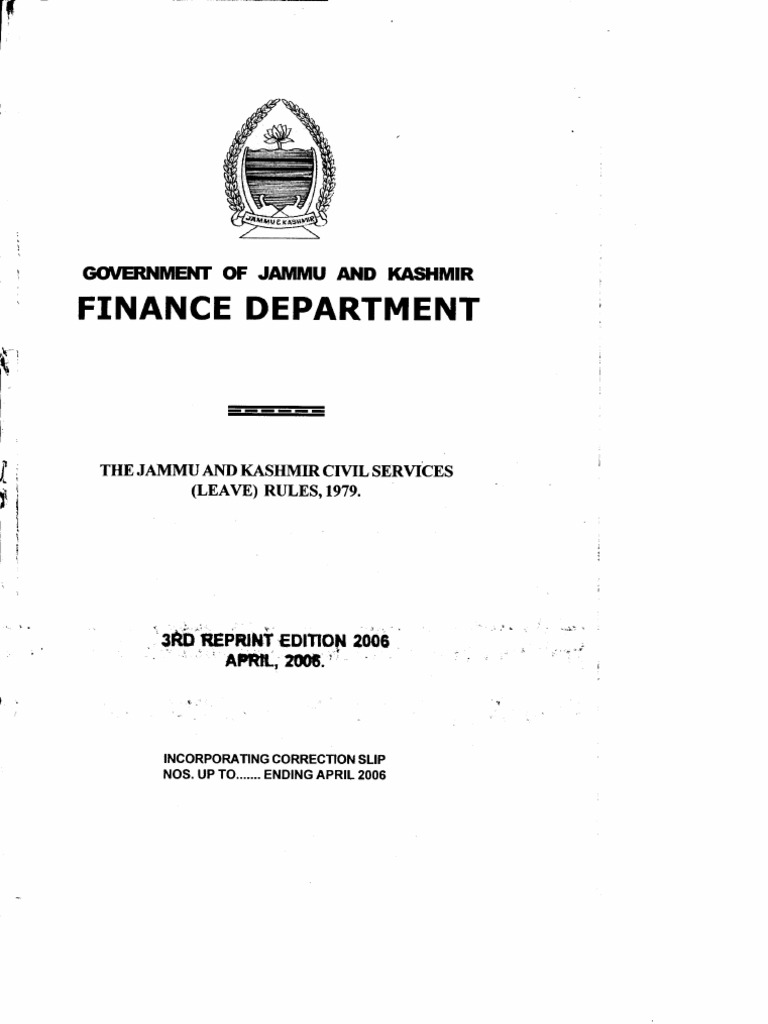 J&K Civil Services Leave Rules 1979 Probation Civil Service