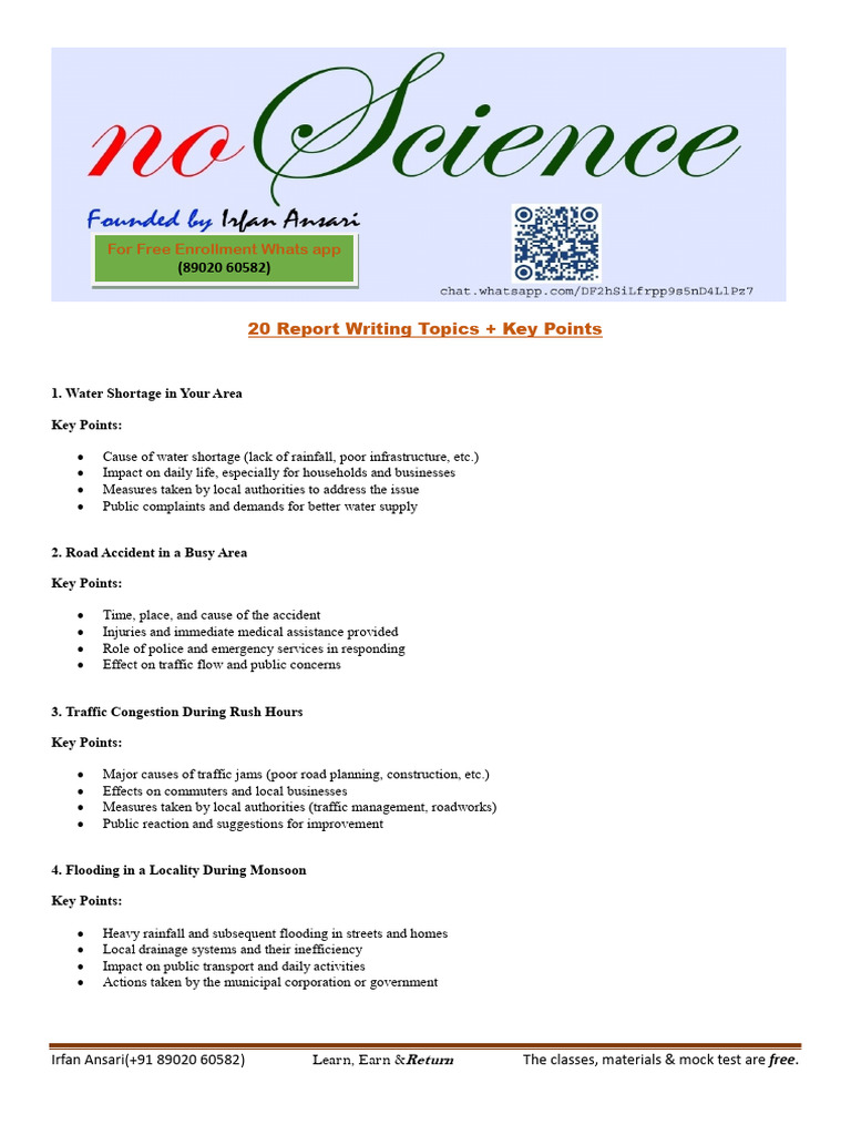 20 Report Writing Topics & Key Points | PDF | Traffic Congestion | Road