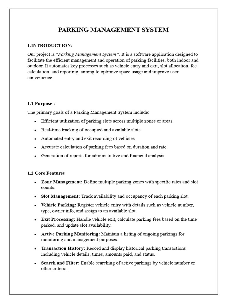 Parking Management System Overview | PDF | Databases | Parking