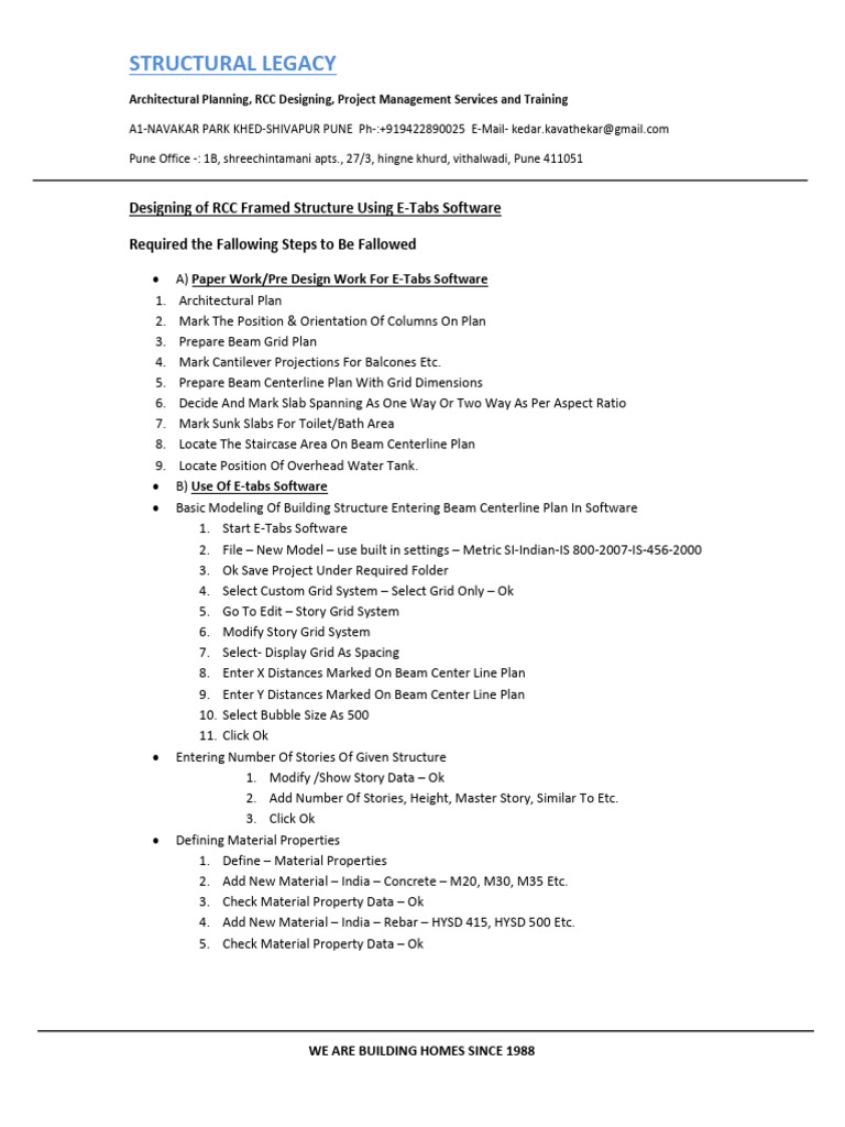 RCC Structure Design with E-Tabs Guide | PDF