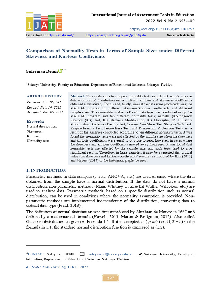 Normality Tests: Sample Size Impact | PDF | Skewness | Statistics