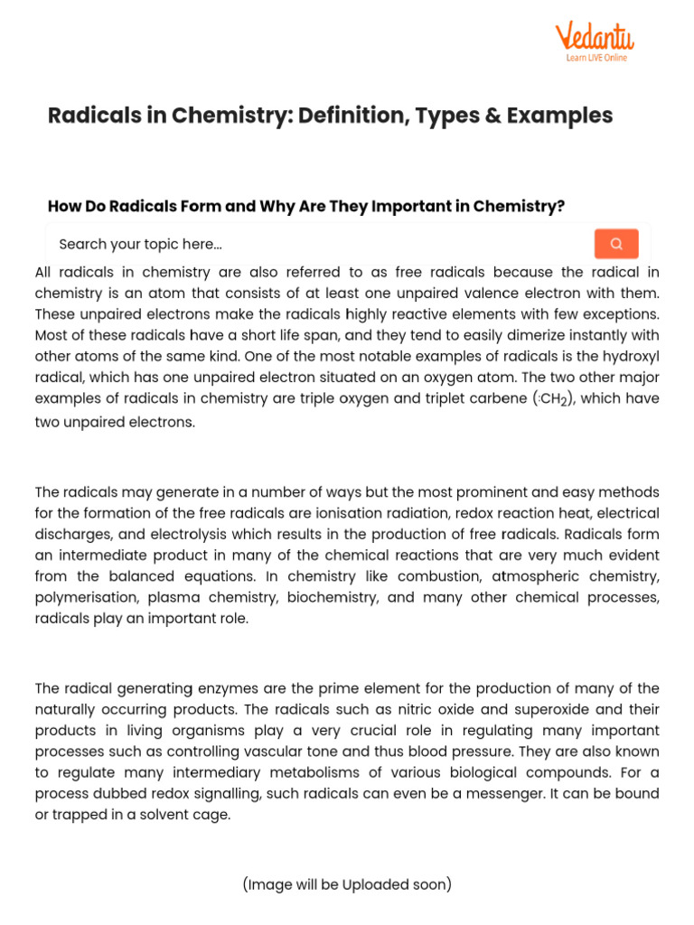 Radicals in Chemistry - Definition, Types & Examples | PDF