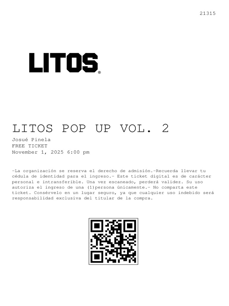 Ticket gratuito Litos Pop Up Vol. 2 | PDF