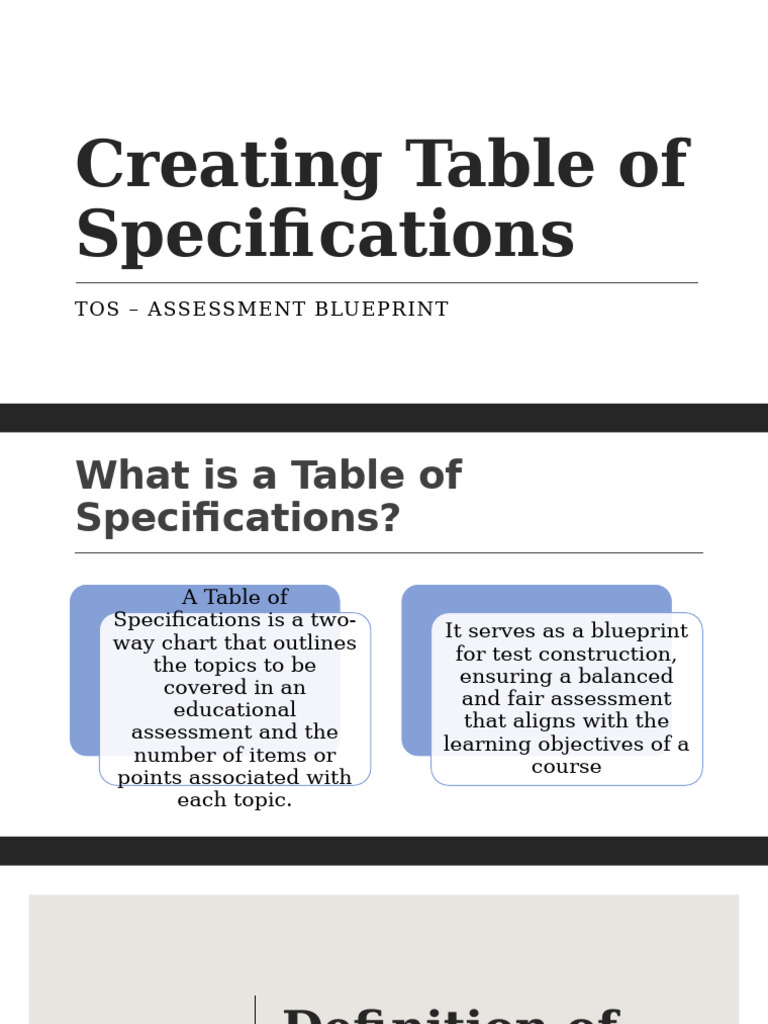 Table of Specifications for Assessments | PDF | Educational Assessment ...