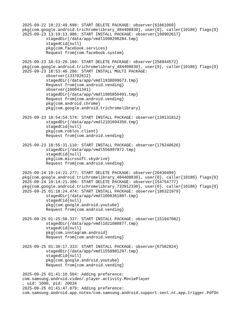 Android Package Install and Delete Logs | PDF | Software | System Software