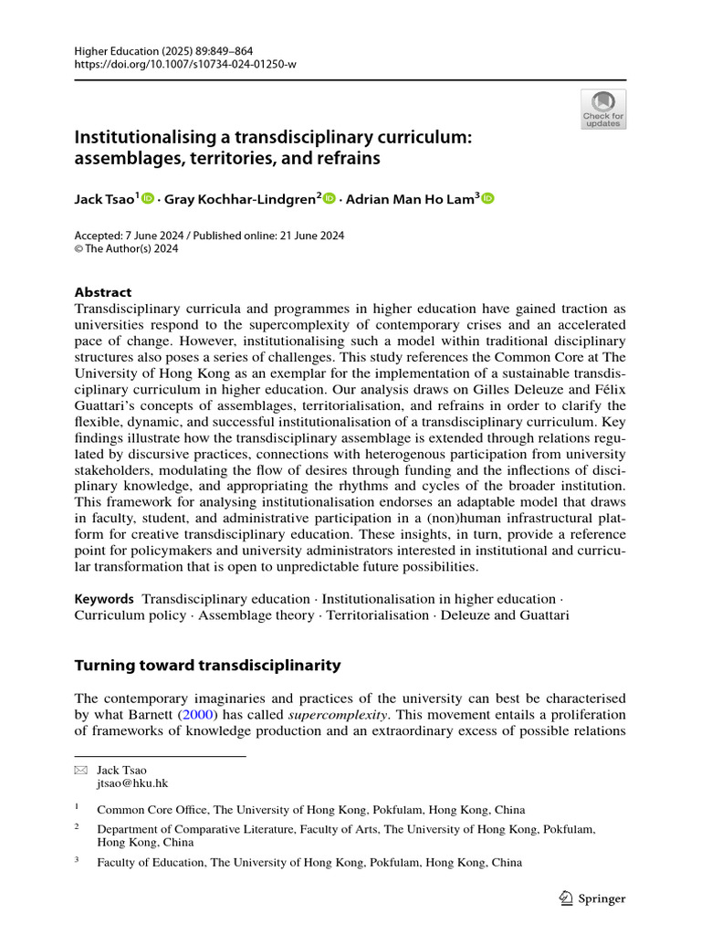 Institutionalizing Transdisciplinary Curriculum | PDF | Curriculum