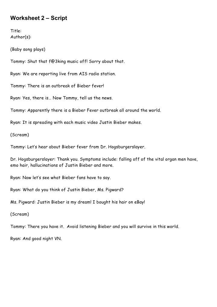 Worksheet 2 - Script | PDF