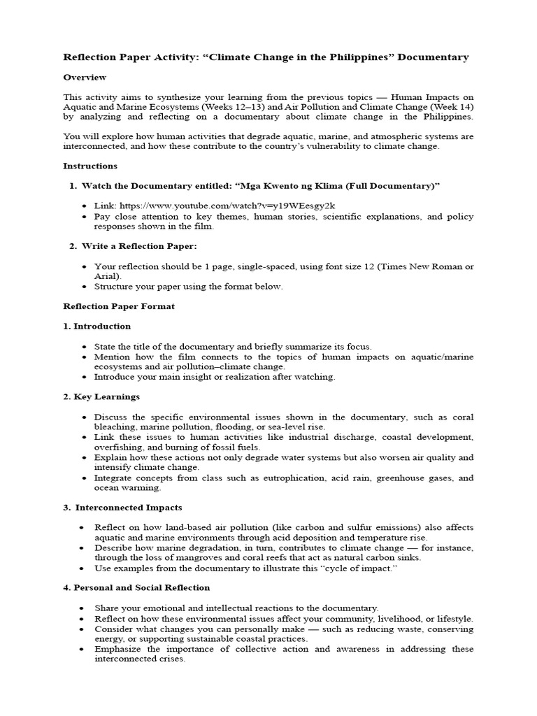 Climate Change Reflection: Philippines Documentary | PDF | Climate ...