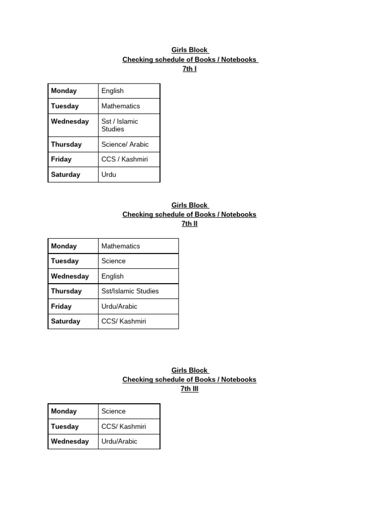 7th Notebook Checking Schedule | PDF