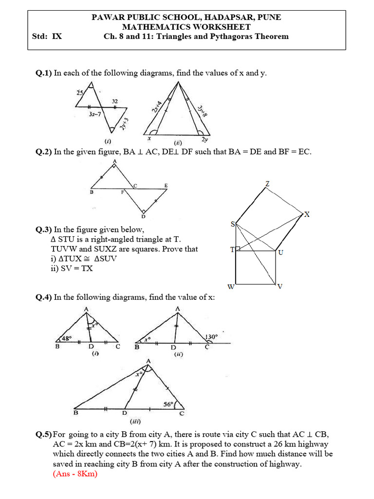 Triangles and Pythagoras Theorem20240910122007$20250908132234 | PDF
