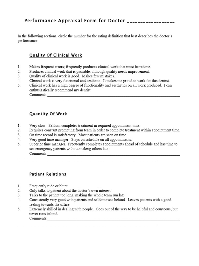 Doctor Performance Appraisal Form | PDF | Patient