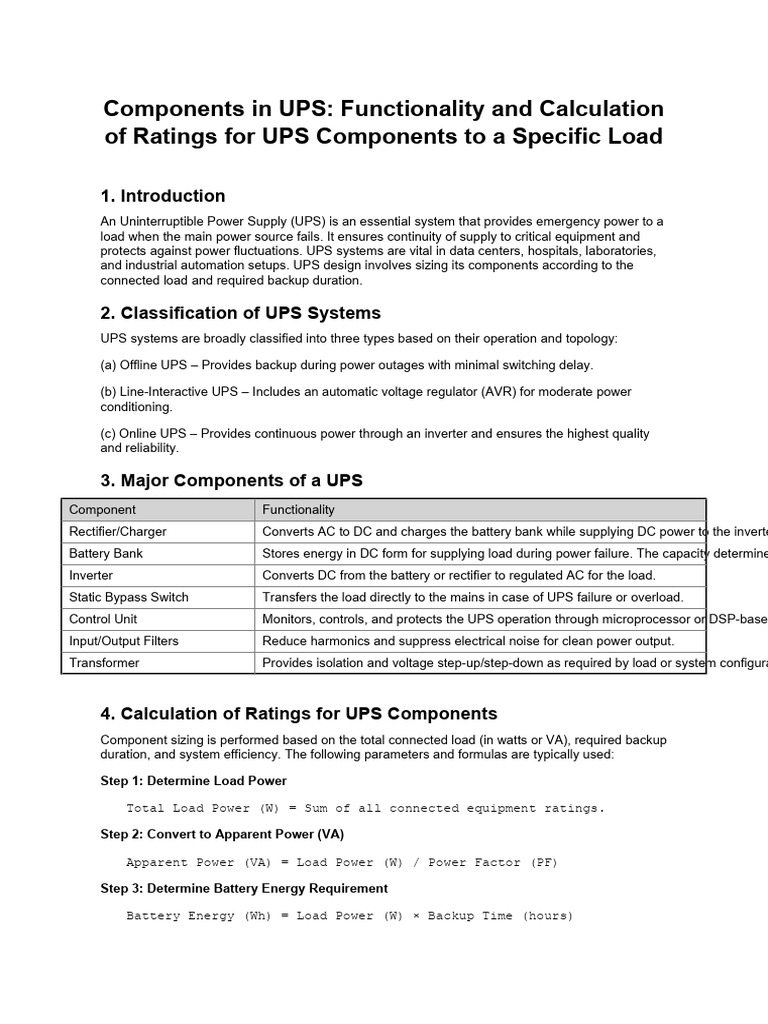 Components in UPS: Functionality and Calculation of Ratings For UPS ...