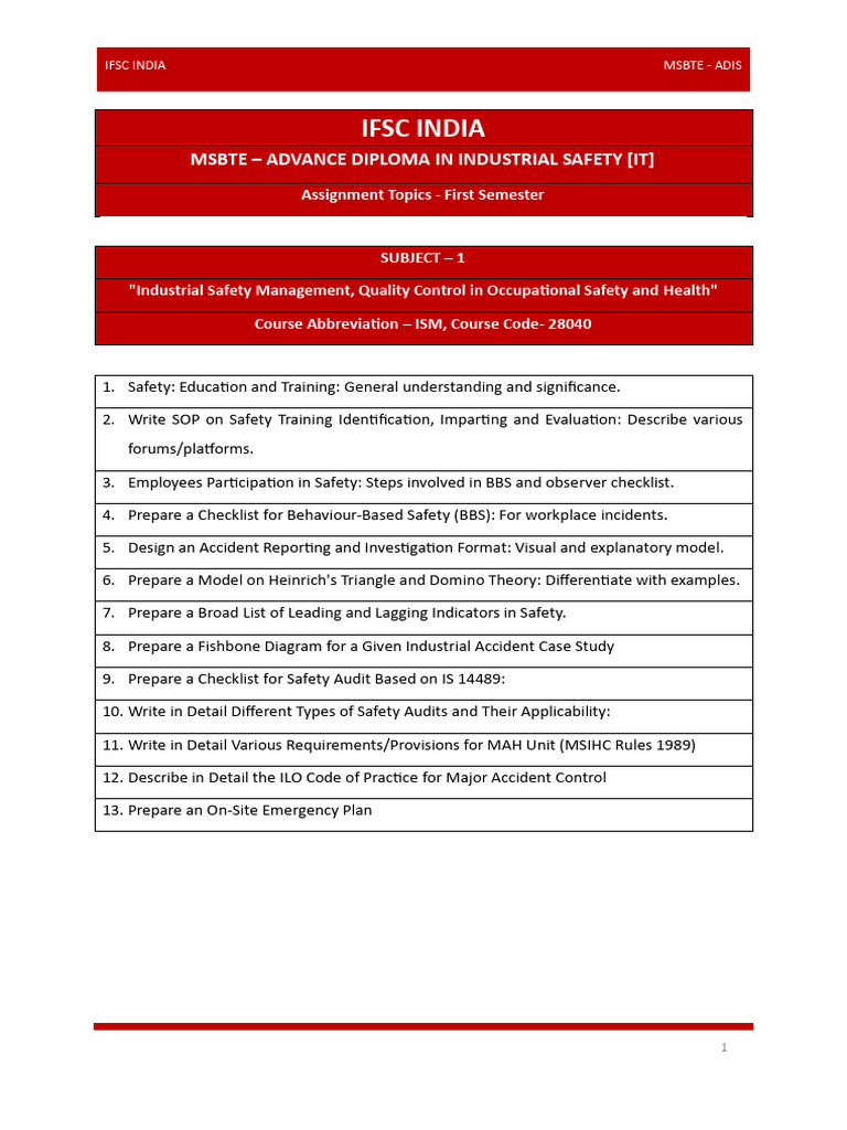 Industrial Safety and Health Assignments | PDF | Occupational Safety ...