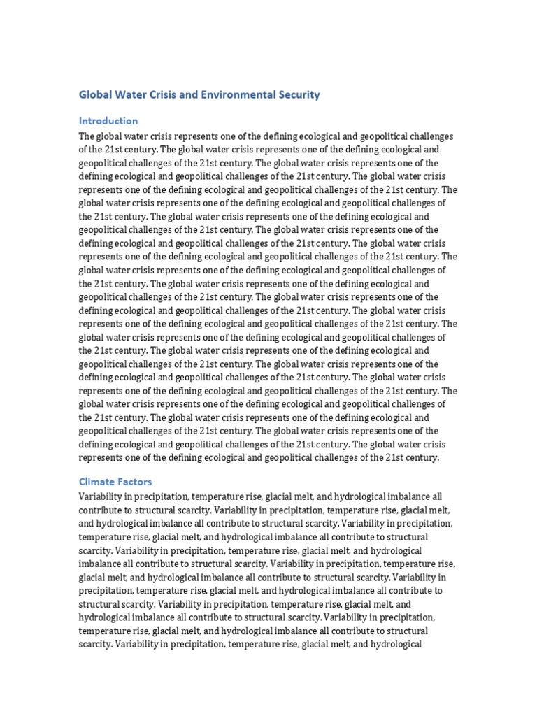 Global Water Crisis and Its Impacts | PDF | Water Scarcity | Water Security