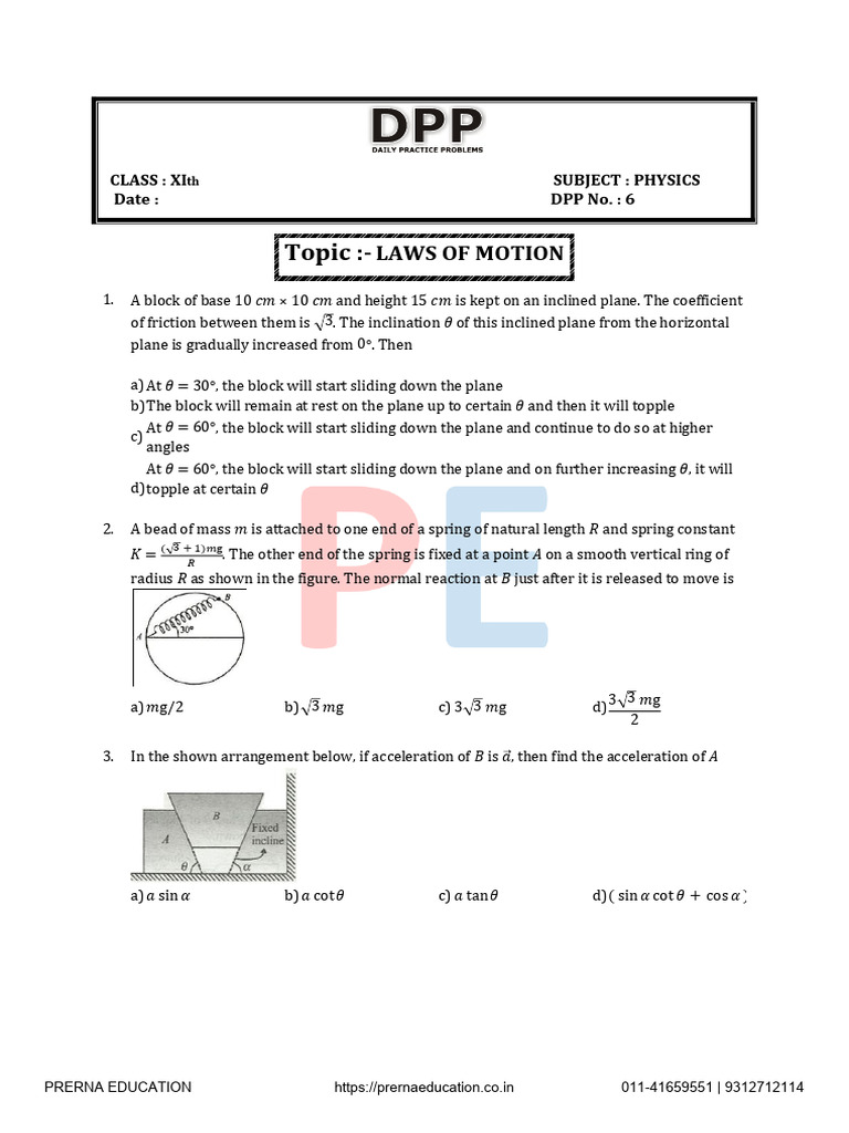 Force and Laws of Motion DPP 6 Min | PDF | Force | Tension (Physics)