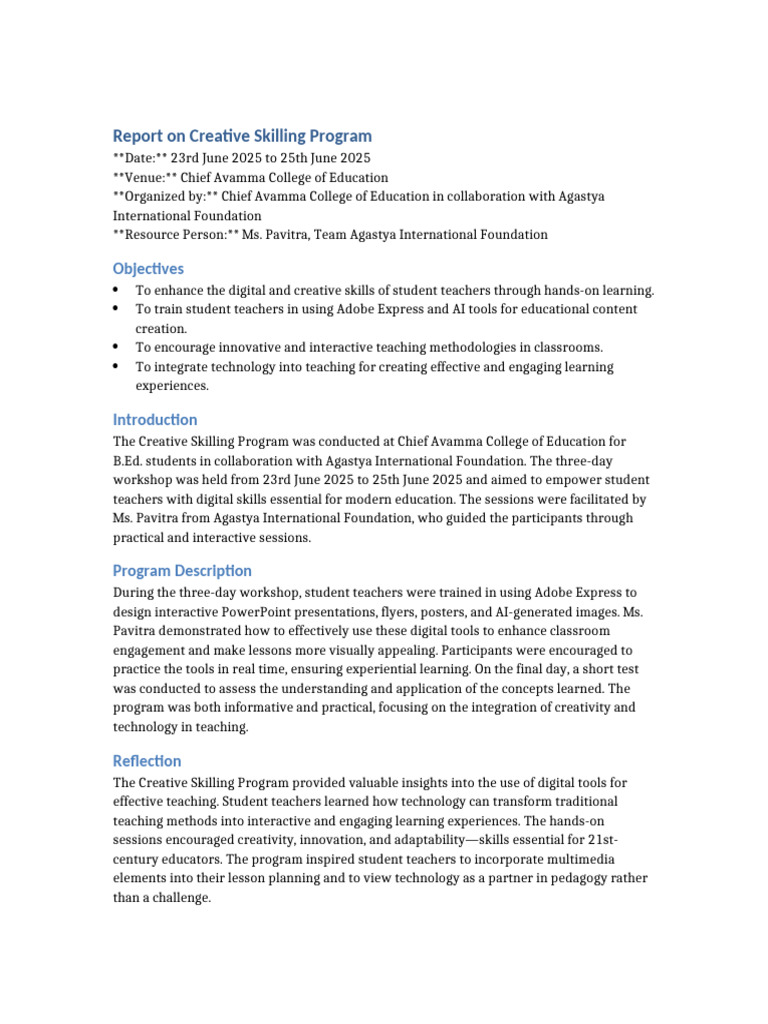 Creative Skilling Program for Educators | PDF