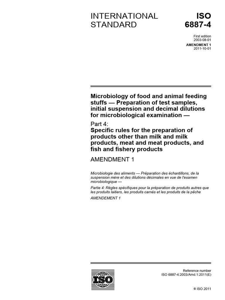 ISO 6887-4: Microbiological Sample Prep | PDF | International ...