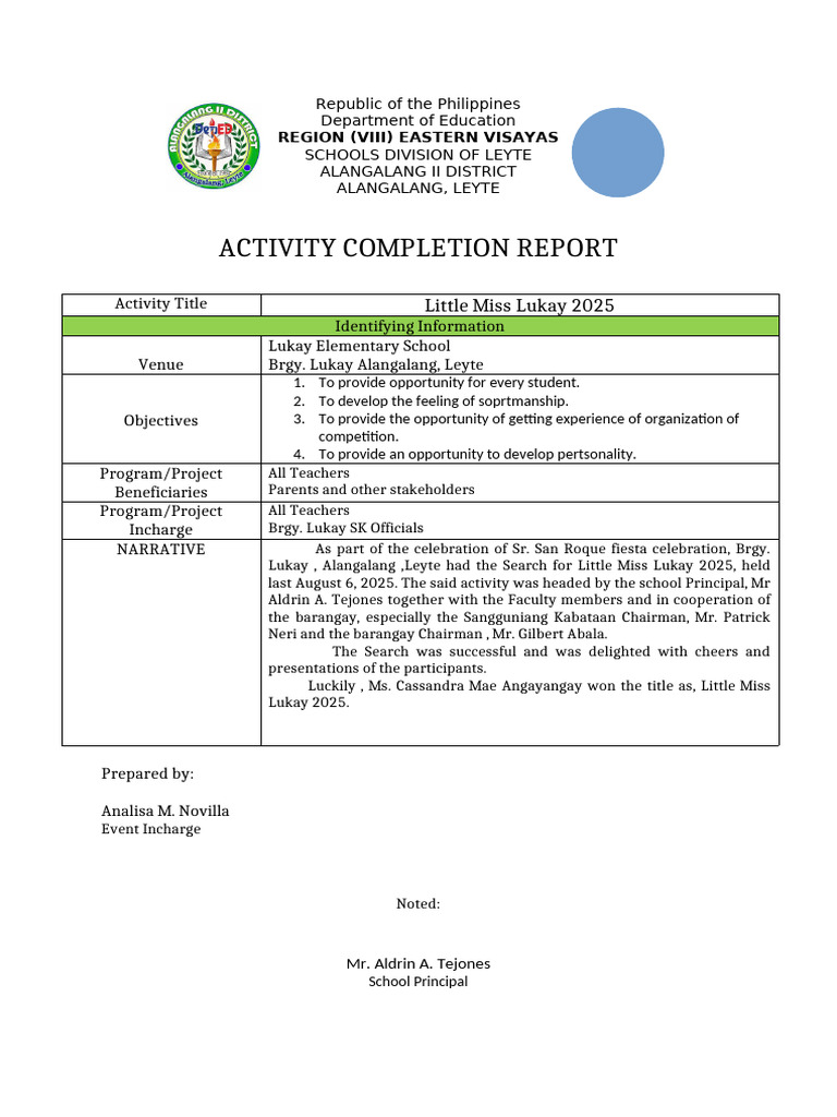 Little Miss Lukay 2025 Activity Report | PDF