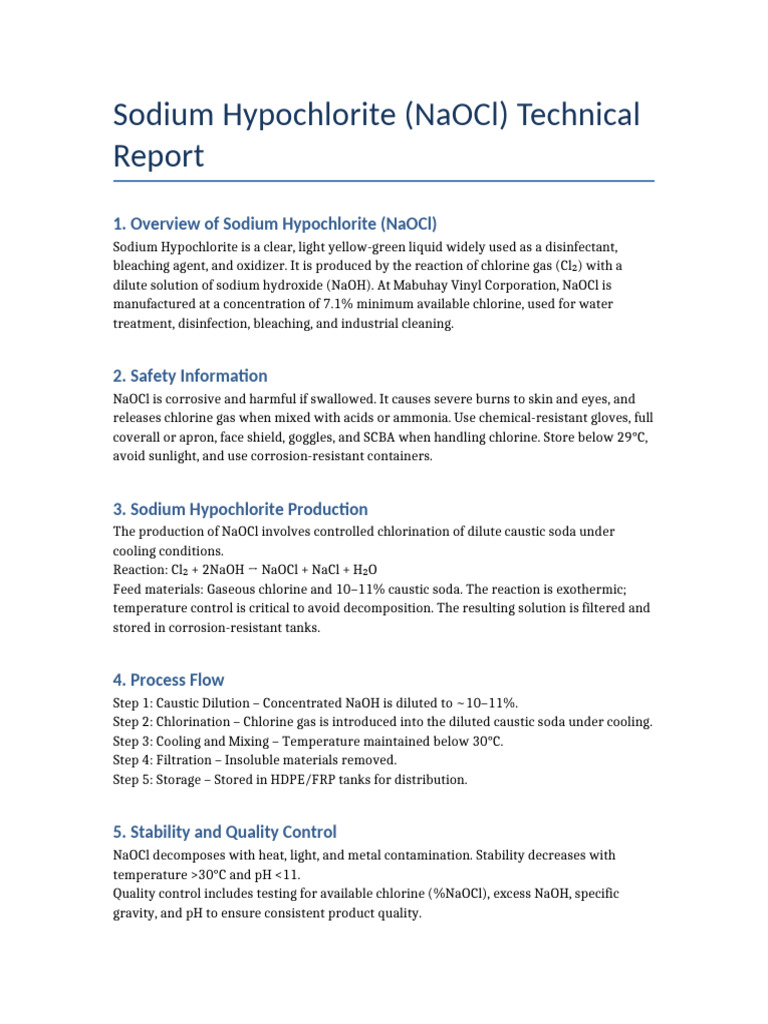 Sodium Hypochlorite Technical Report | PDF | Sodium Hydroxide | Chlorine