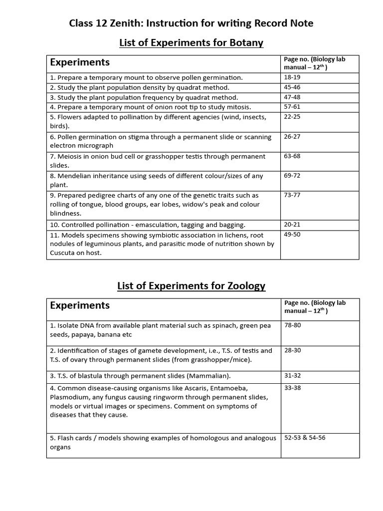 Class 12 Biology Lab Record Guidelines | PDF | Pollination | Plants