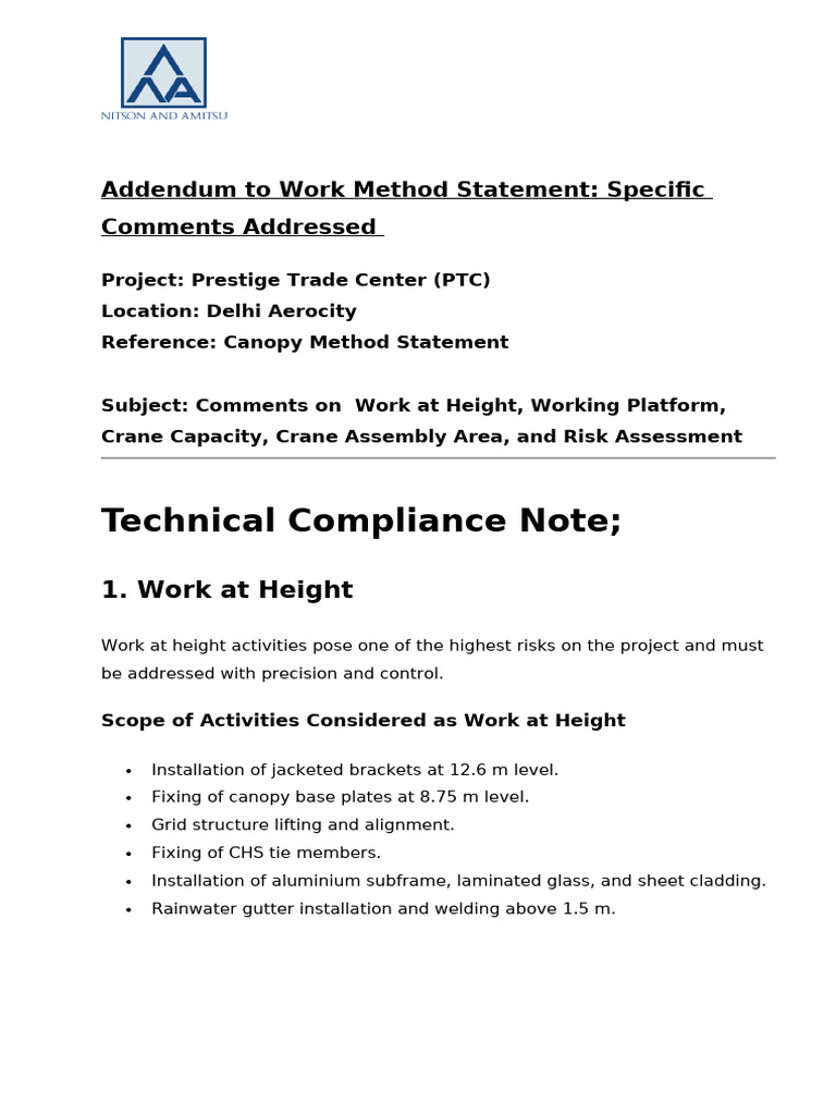 Work Method Statement Addendum for PTC | PDF | Crane (Machine ...