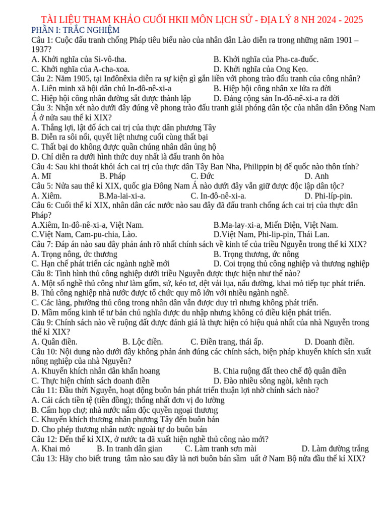 TLTK CUỐI HK2 LSĐL K8 | PDF