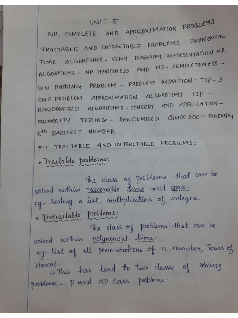 Unit 5 Algorithms Hand Written Notes | PDF