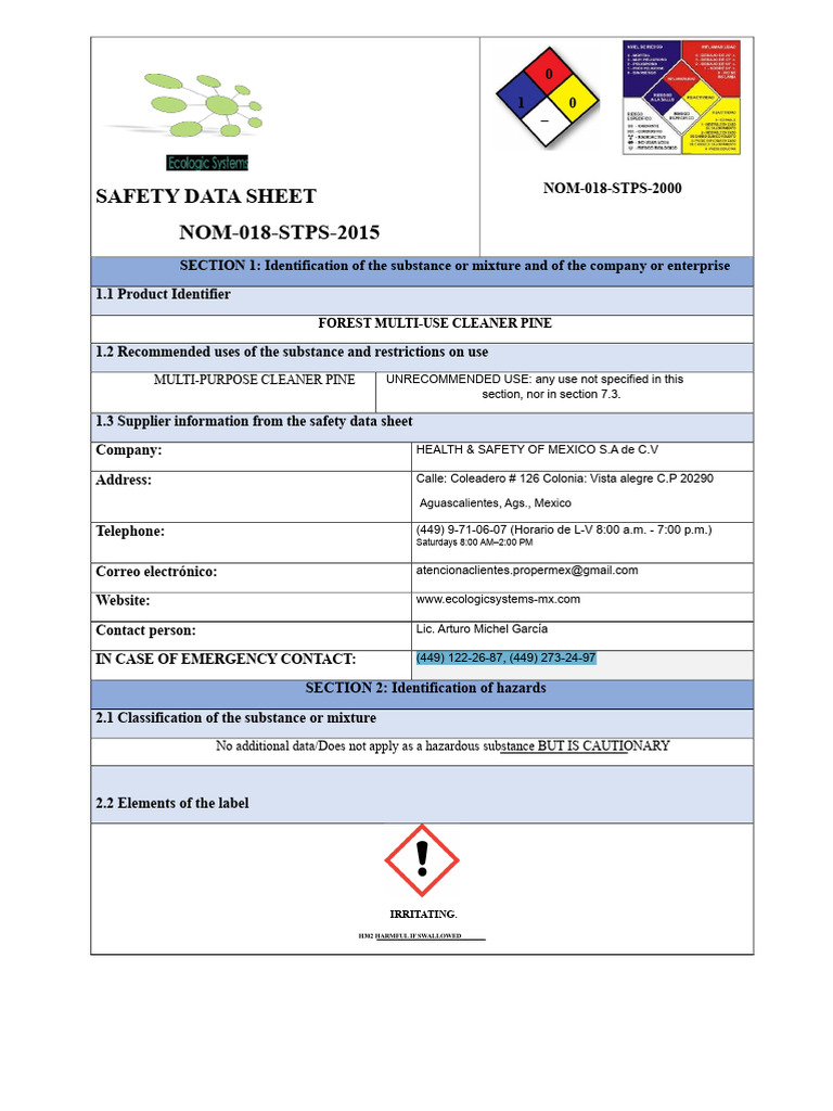 Sga Pinol | PDF | Dangerous Goods | Chemistry
