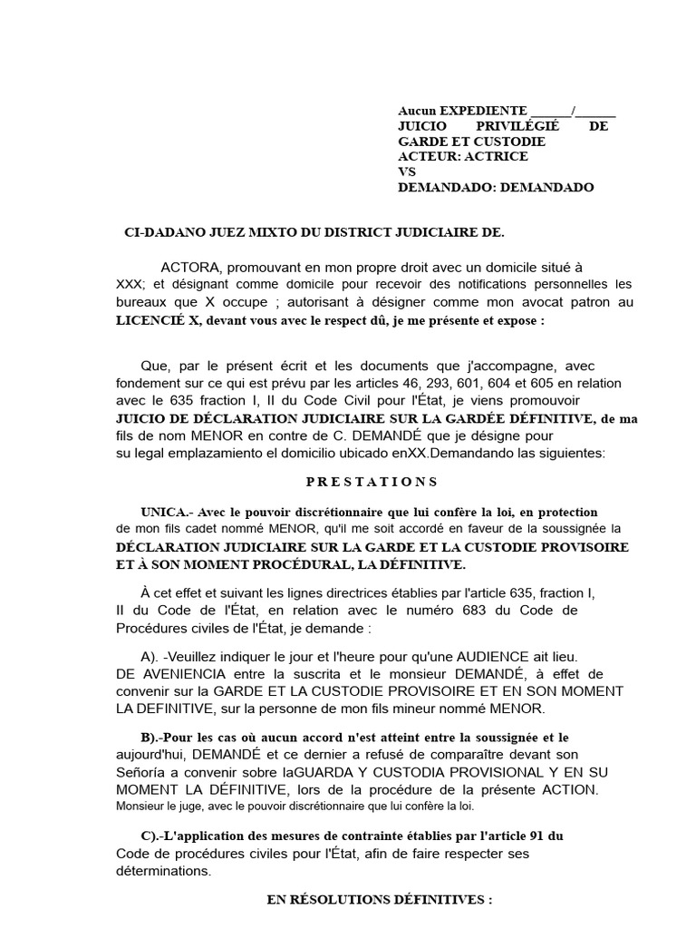 Garde et Custodie : Demande Judiciaire | PDF | Justice | Crime et violence
