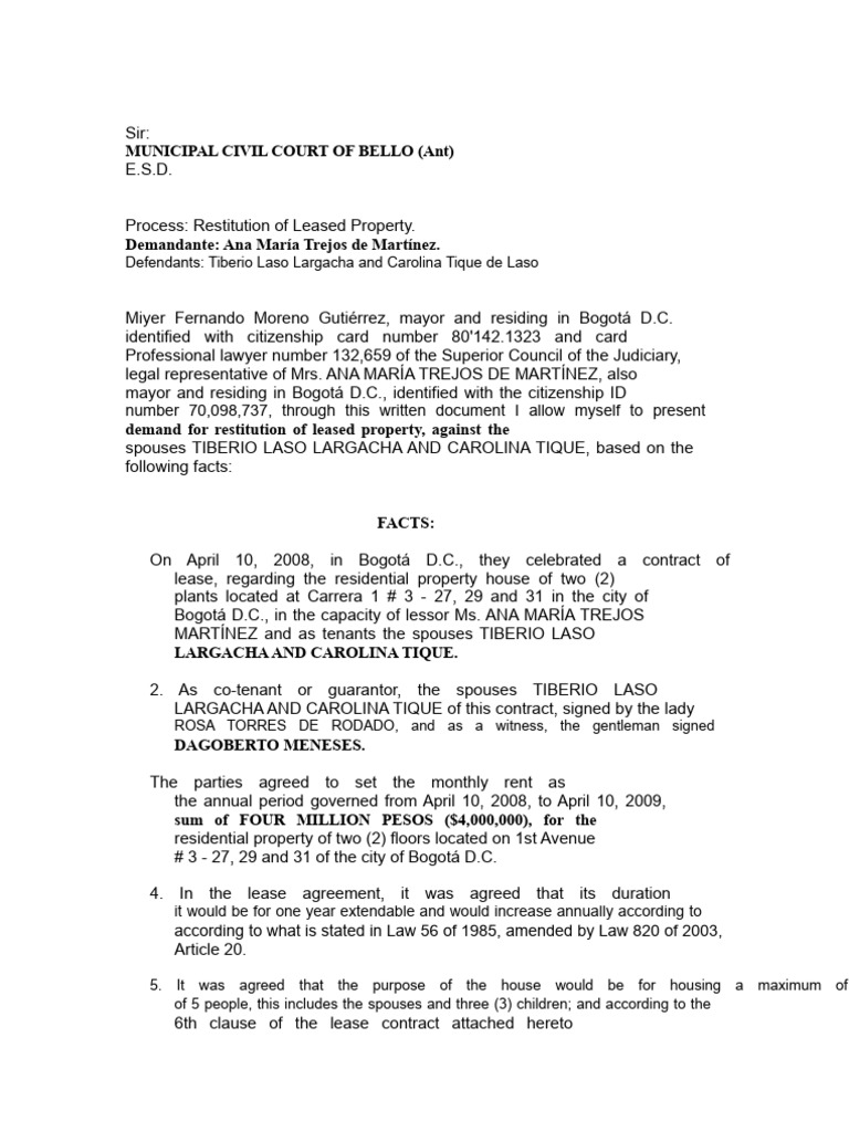 Restitution of Leased Property Case | PDF | Lease | Common Law