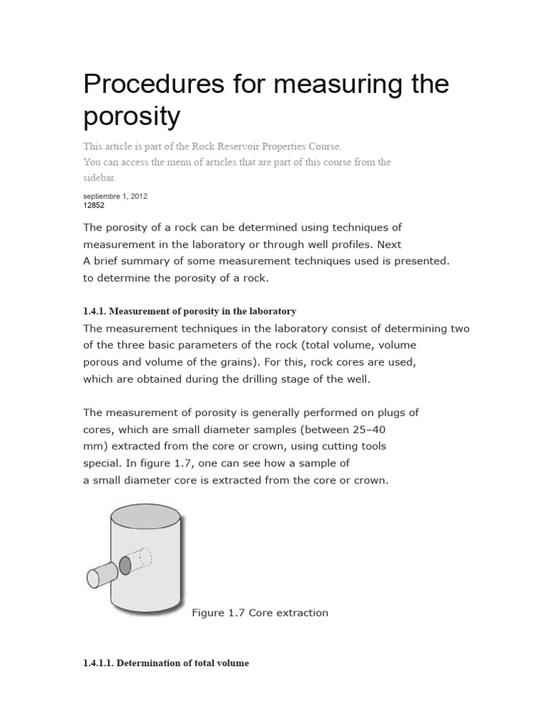 Measuring Rock Porosity Techniques | PDF | Porosity | Volume