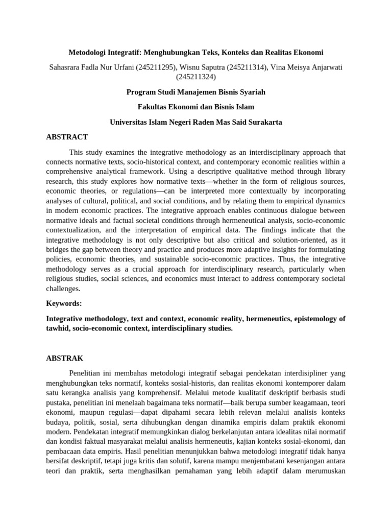 Metodologi Integratif dalam Ekonomi Kontemporer | PDF