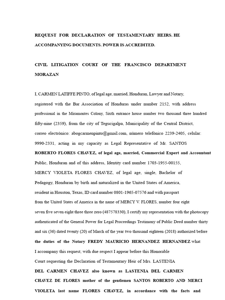 Testamentary Heirs Declaration Request | PDF | Inheritance | Will And ...