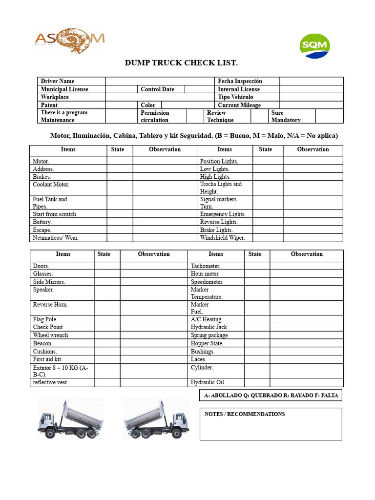 Dump Truck Inspection Checklist | PDF | Truck | Automotive Industry