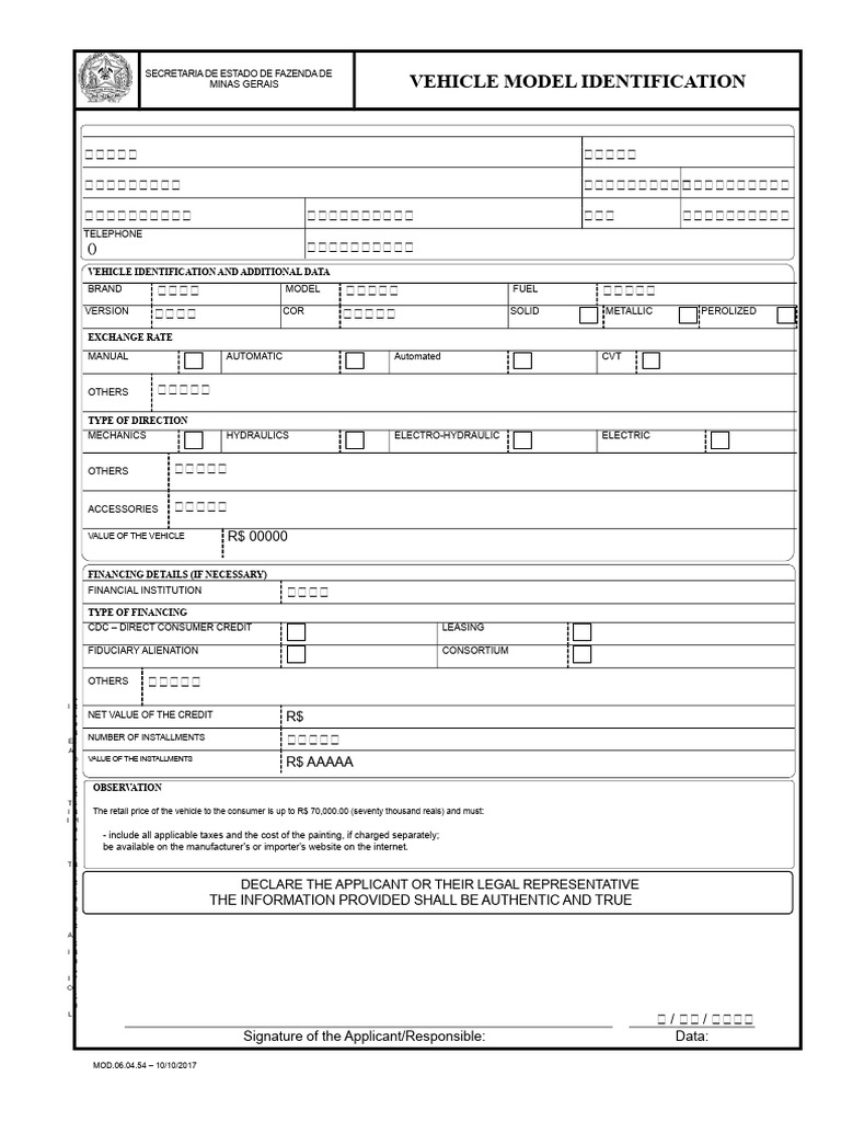 Vehicle Model Identification Form | PDF