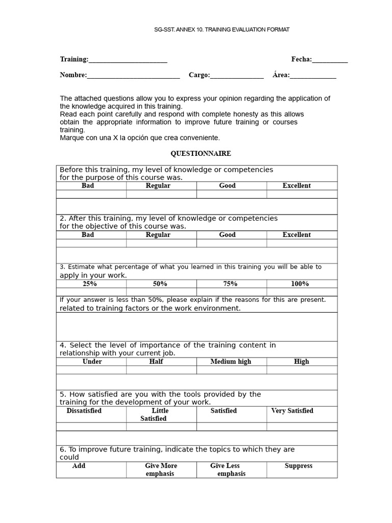 Training Evaluation Format | PDF